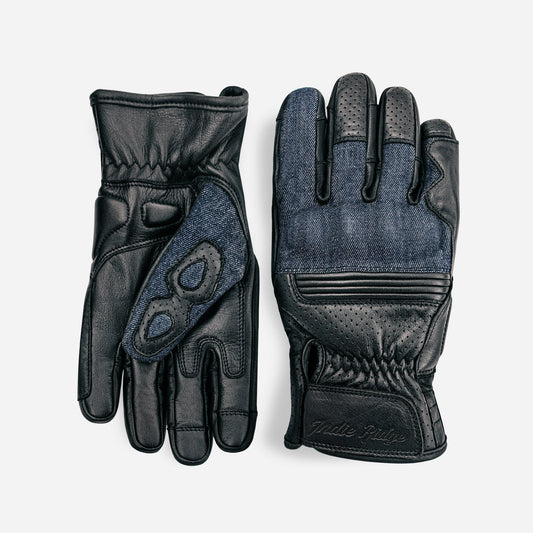 Denim & Leather Motorcycle Gloves • Black