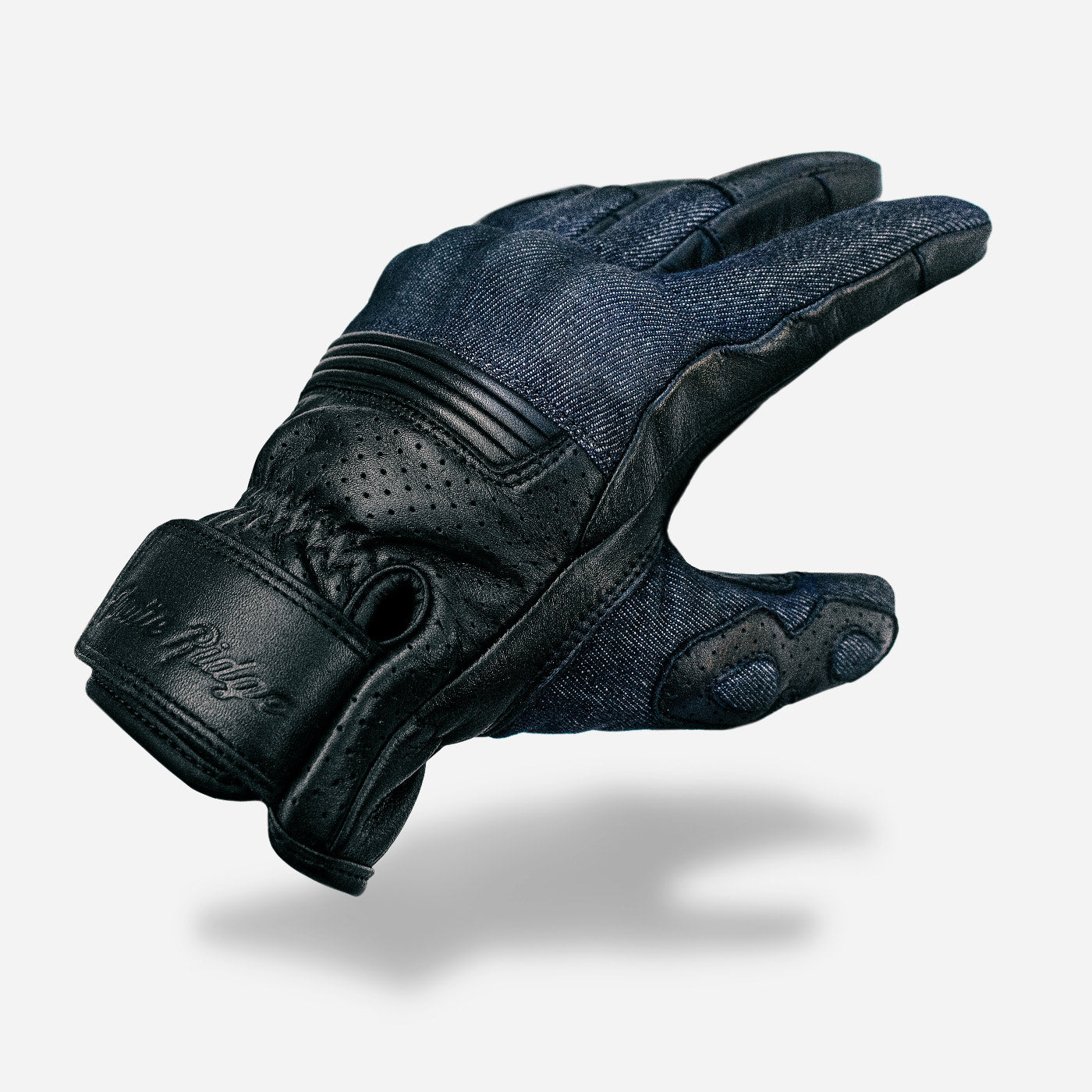 Denim & Leather Motorcycle Gloves • Black