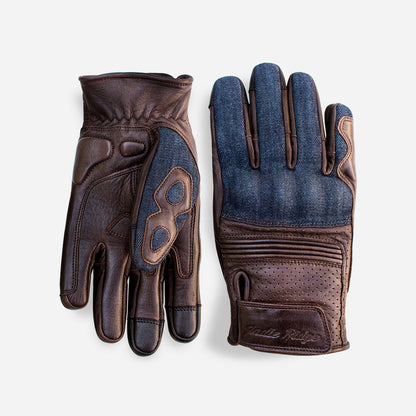 Denim & Leather - Motorcycle Gloves • Brown