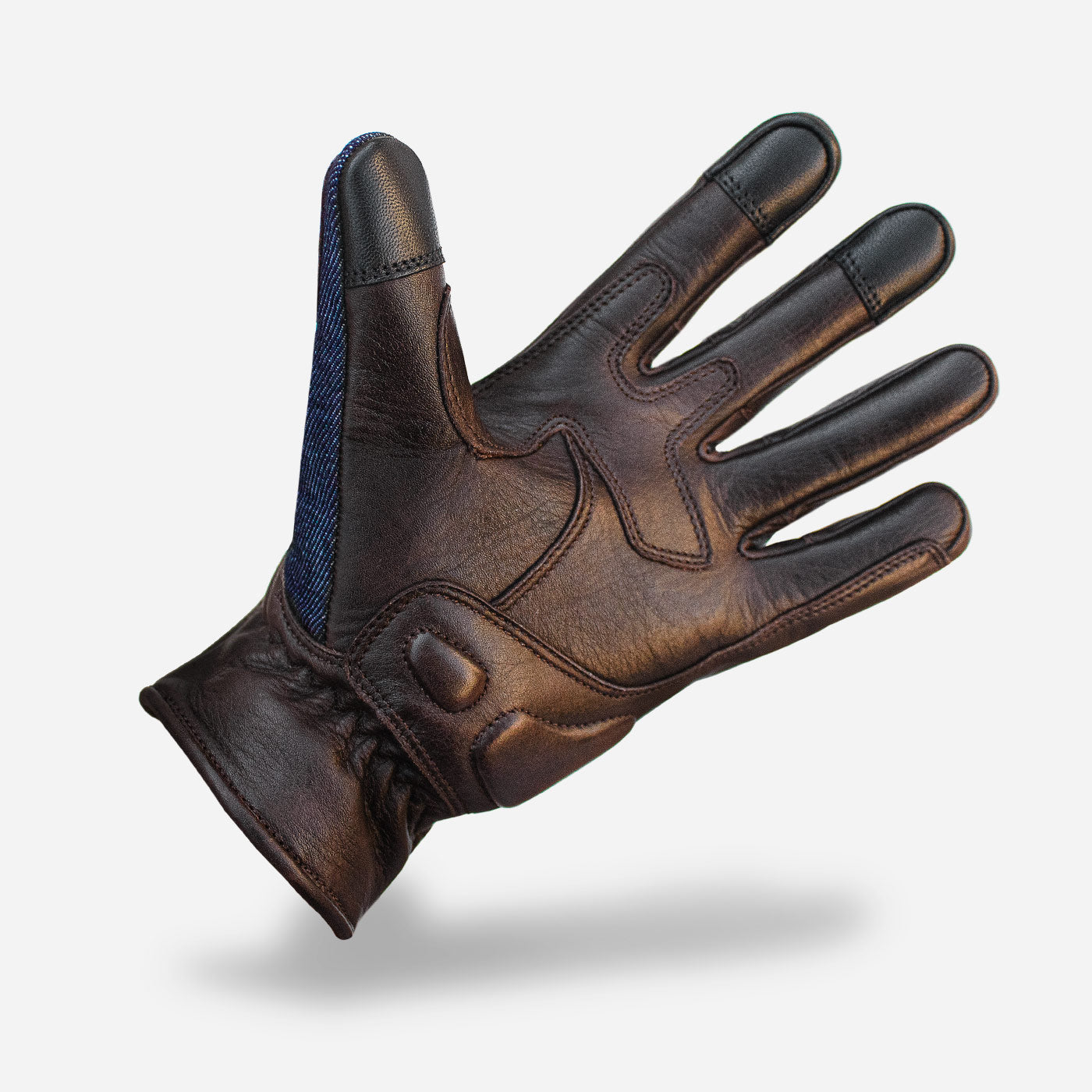 Denim & Leather - Motorcycle Gloves • Brown