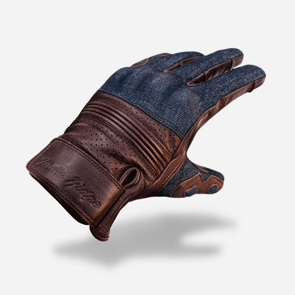 Denim & Leather - Motorcycle Gloves • Brown