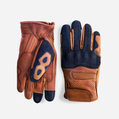 Denim & Leather Motorcycle Gloves • Camel