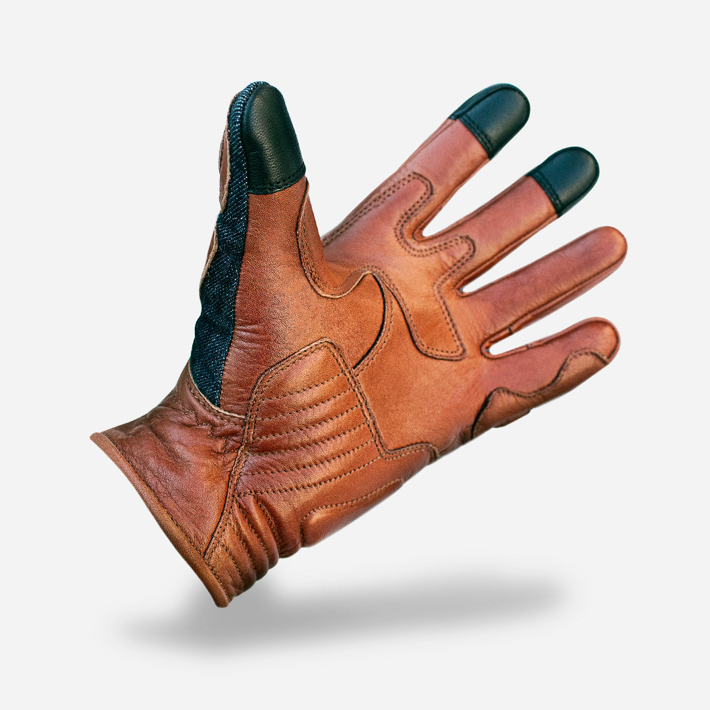 Denim & Leather Motorcycle Gloves • Camel