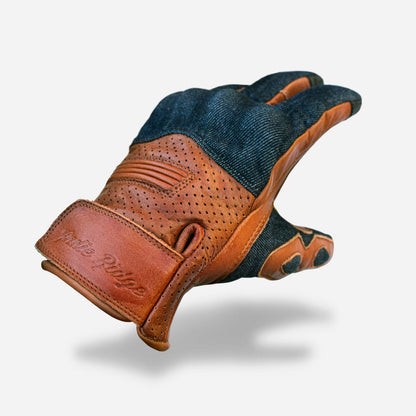 Denim & Leather Motorcycle Gloves • Camel